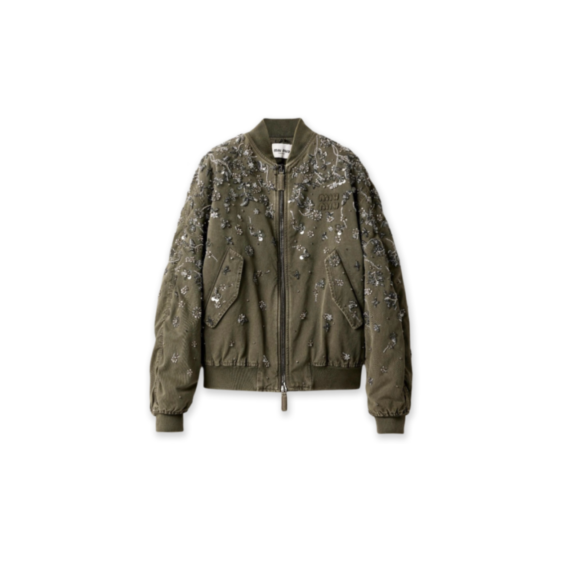 MIU MIU WOMEN'S BOMBER JACKET IN OLIVE GREEN ML1133